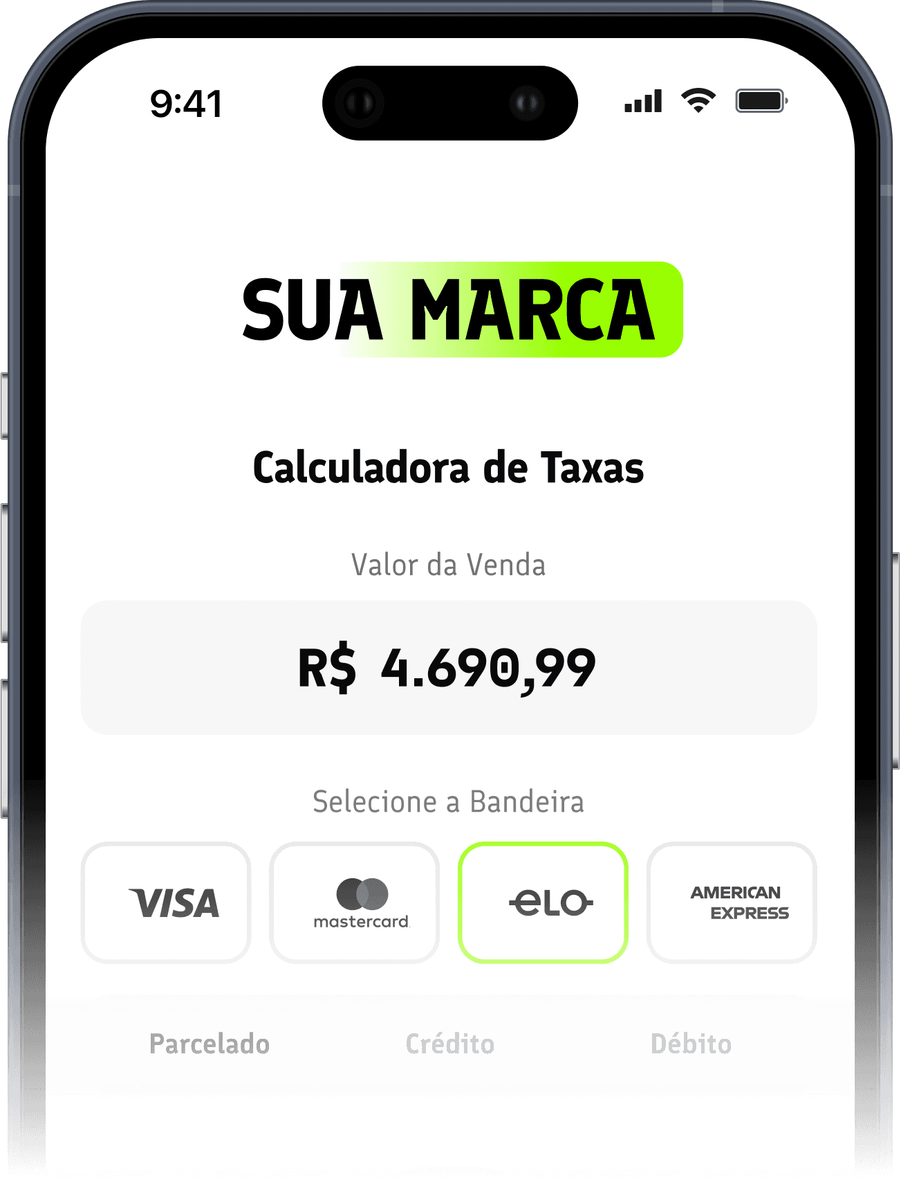 Prévia da calculadora personalizada com sua marca